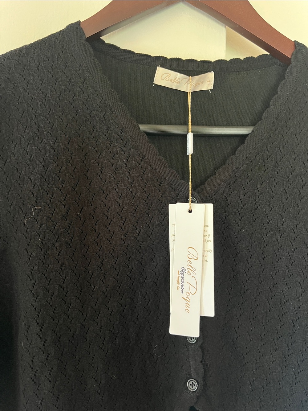 NWT Belle Poque Black Scalloped Edge Cropped Cardigan - Picture 4 of 6